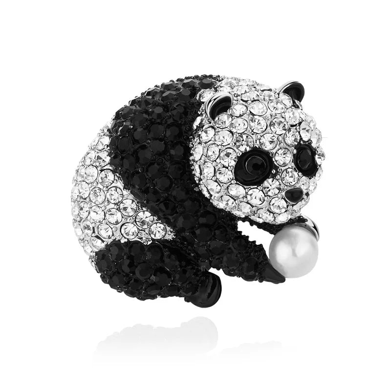 Crystal Panda Enamel Charm Brooch--- This playful accessory, adorned with shimmering crystals and pearls, adds charm to any occasion.